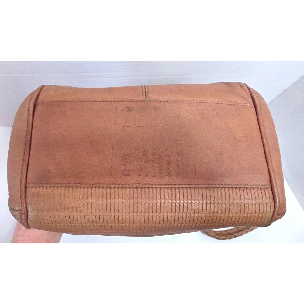 VTG 90s American Angel Tan Leather Braided‎ Strap Shoulder Bag Silver Medallion
